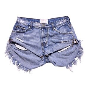 One Teaspoon Bandits Micro Mini Shorts Womens Size 24 Low Rise Cut Off Denim